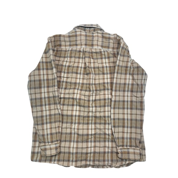 Vtg Carhartt Mens Large Tall Long Sleeve Button Cotton Brown Plaid Flannel Shirt - Picture 5 of 12